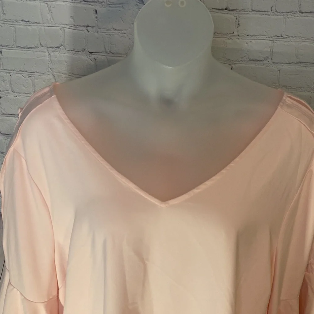 NWT LANE BRYANT PALE PINK BUTTON SLEEVE TIE BACK TOP-SIZE-26/28 - Picture 6 of 12
